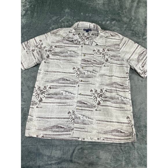 Men’s West Marine XL Gray Hawaiian Palm-Print Short-Sleeve Shirt – Excellent - Picture 1 of 10